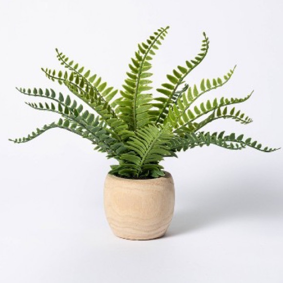 Threshold Other - NEW 2 Threshold Artificial Fern Arrangement in Natural Wood Pots